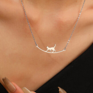 dainty walking cat pendant necklace