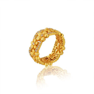 braided bloom adjustable ring – gold plated brass with cubic zirconia