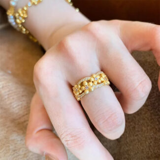 braided bloom adjustable ring – gold plated brass with cubic zirconia