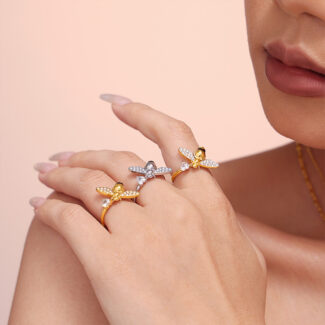 gold tone titanium bee jewelry set rings