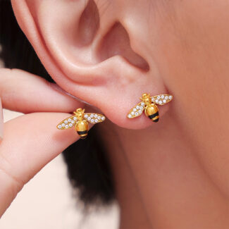 gold tone titanium bee jewelry set earrings