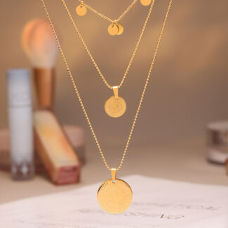 gold queen coin pendant necklace – layered stainless steel jewellery