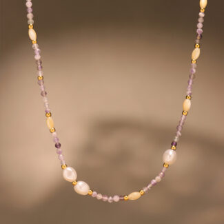 lavender bead layered necklace with baroque pearls