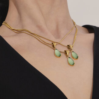 teal glass drop pendant necklace – minimalist french inspired jewellery