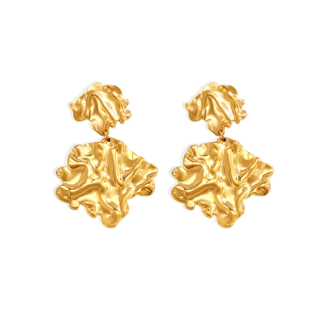 artisan hammered leaf drop earrings stainless steel