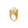 luminous pearl textured statement ring – modern y shape design