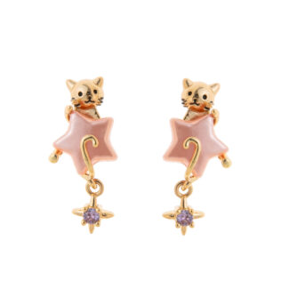 whimsical cat & star baroque pearl stud earrings