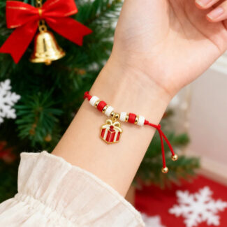 Handwoven Christmas Charm Bracelet - Festive Red & White Collection