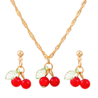 Cherry Drop Necklace and Earrings Set