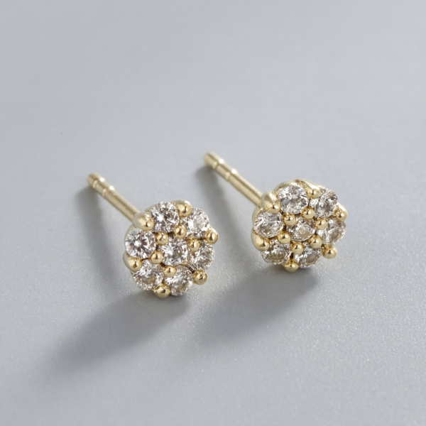 Gold Crystal Flower Stud Earrings - Petite Floral Cluster for Second Piercing