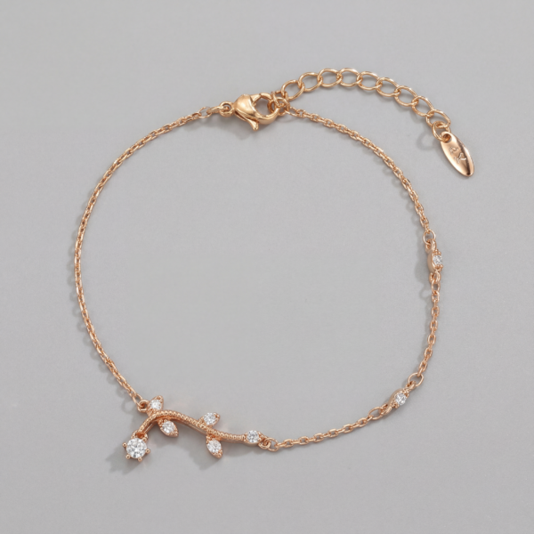 Solisita Crystal Leaf Branch Bracelet Gold Tone Nature Inspired Vine Design