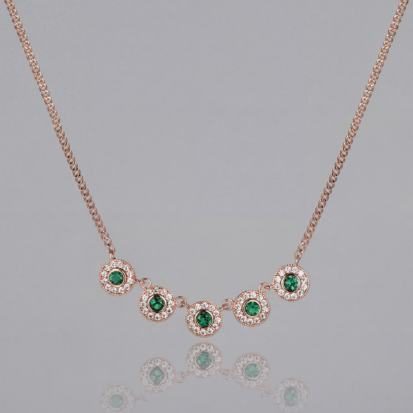 Gold Emerald Green Halo Disc Necklace - Crystal Station Chain for Layering