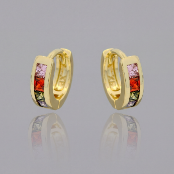 Gold Rainbow Crystal Huggie Earrings - Multi Colour Stacking Hoops