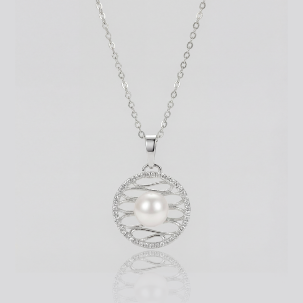 Silver Pearl Vortex Pendant - Modern Abstract Floating Pearl Design