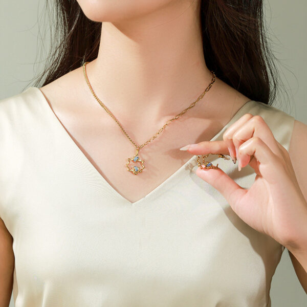 Solisita Blue Enamel Fish Asymmetrical Set Gold Tone Stainless Steel Mixed Link Chain