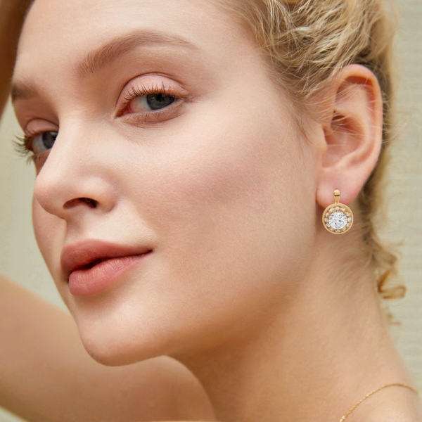 Solisita Classic Crystal Halo Leverback Earrings Gold Tone Vintage Drop Design