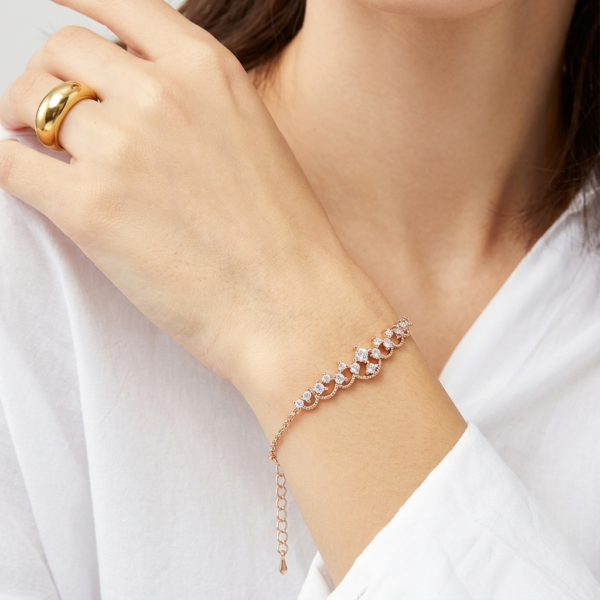 Solisita Crystal Lace Bar Bracelet Gold Tone Dainty Pave Design