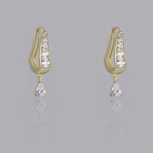 Solisita Crystal Teardrop U-Hoop Earrings Gold Tone with Pave Setting and Pear Cut Stone