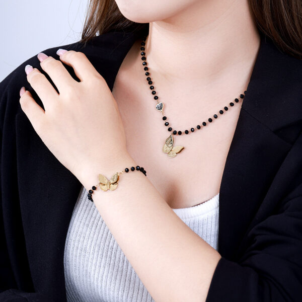 Solisita Gold Butterfly and Black Bead Jewellery Set Stainless Steel Design