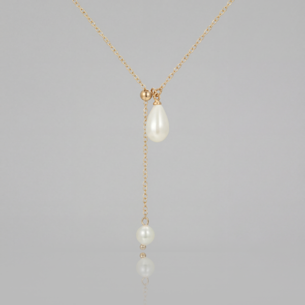Solisita Pearl Lariat Necklace Gold Tone Y-Shape Drop Pendant