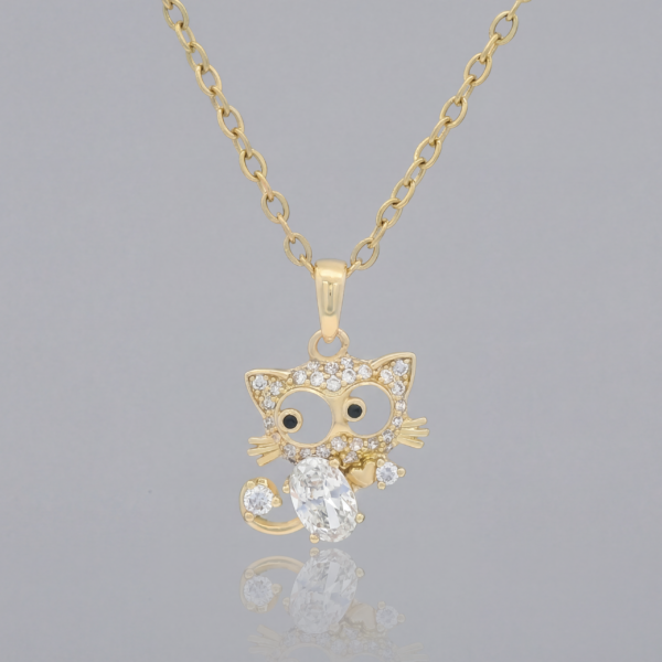 Solisita Sparkling Crystal Kitten Pendant Gold Tone Cat Charm