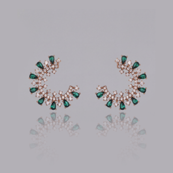 Solisita Sunburst Crystal Earrings Gold Tone with Emerald Green Stones