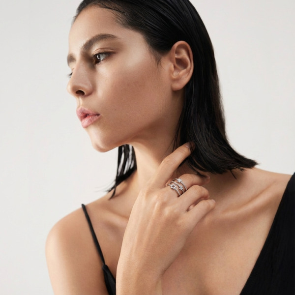 Solisita Triple Star Stacked Ring Silver Tone Multi Row Illusion Design