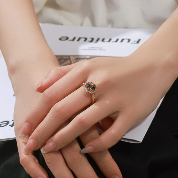 Solisita Vintage Multi Colour Crystal Flower Ring Gold Tone Adjustable Cocktail Design