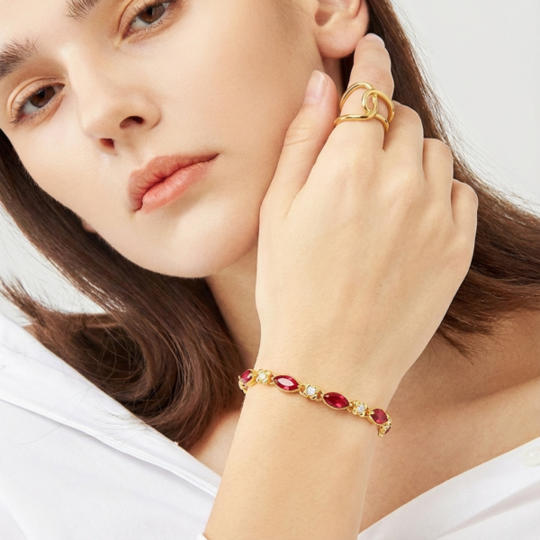 Solisita Vintage Ruby Marquise Bracelet Gold Tone Red Crystal Tennis Link Design