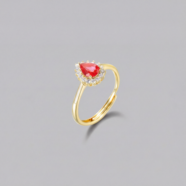 Solisita Gold Teardrop Halo Ring with Ruby Red Crystal