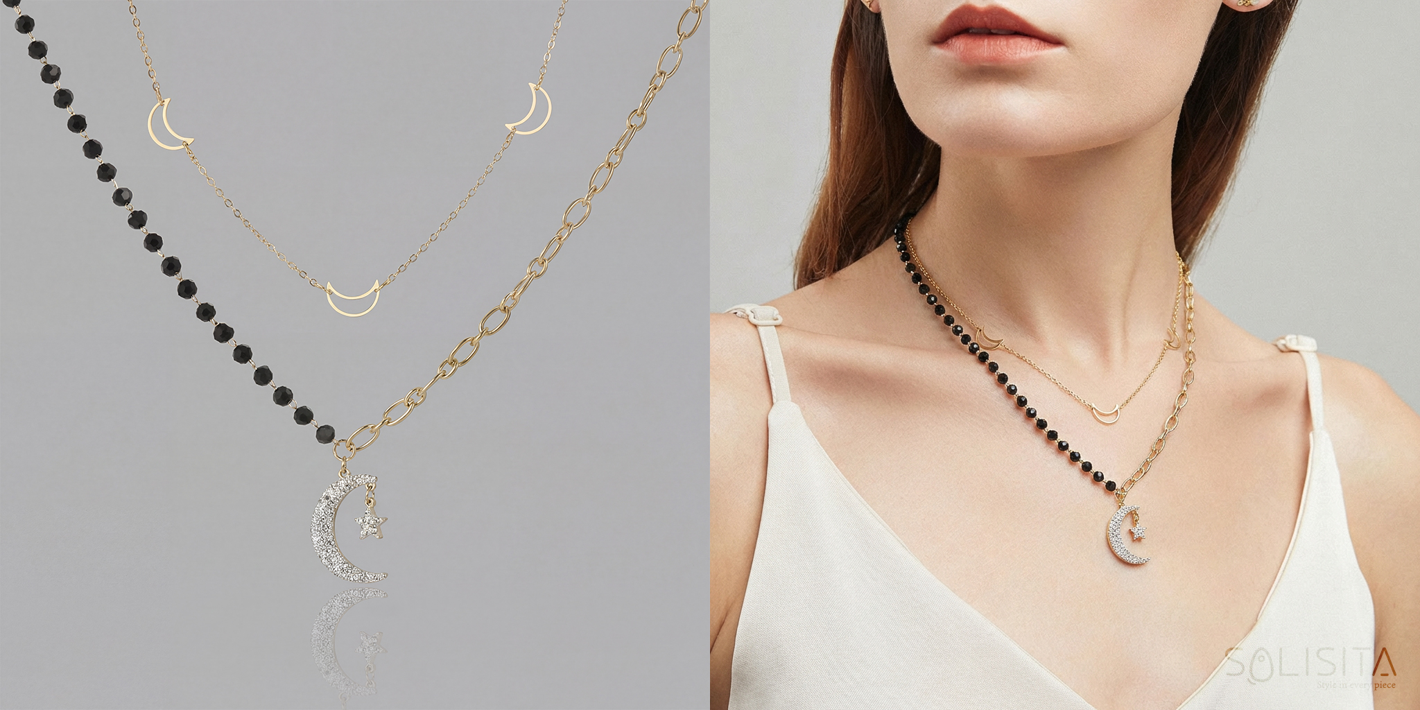 celestial star moon layered necklace gold 1